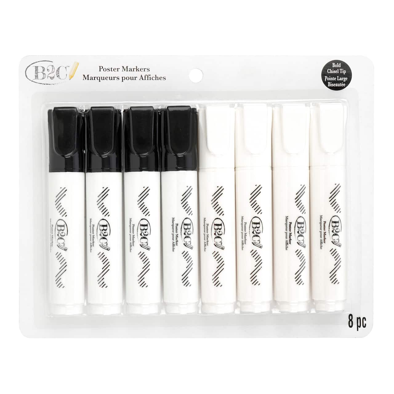 12 Packs: 8 ct. (96 total) Black & White Poster Chisel Tip Markers by B2C™